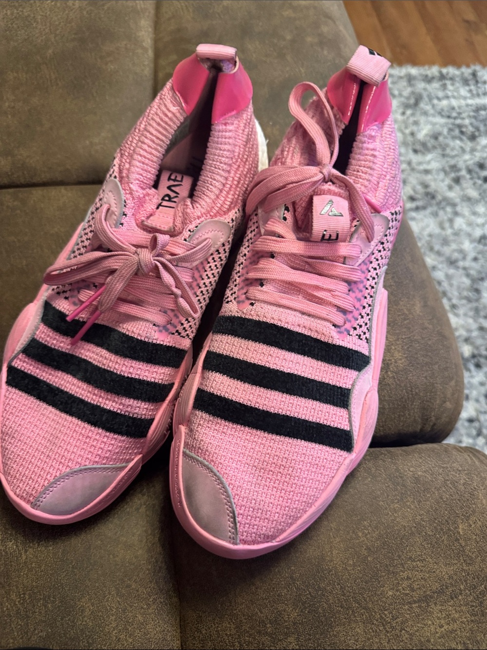 adidas Pink Knit Sneakers with Black Stripe Accents